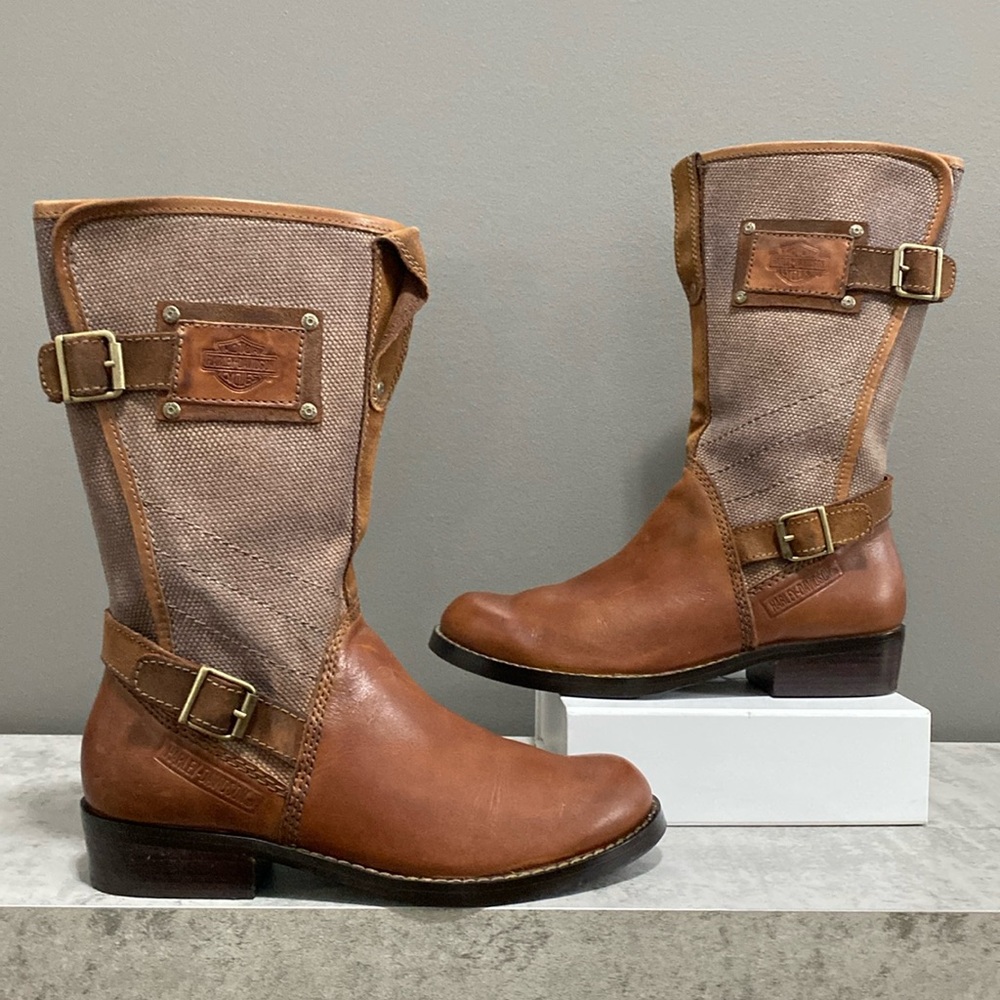 Harley Davidson Heatherton  Leather Tan Biker Boots Size 7